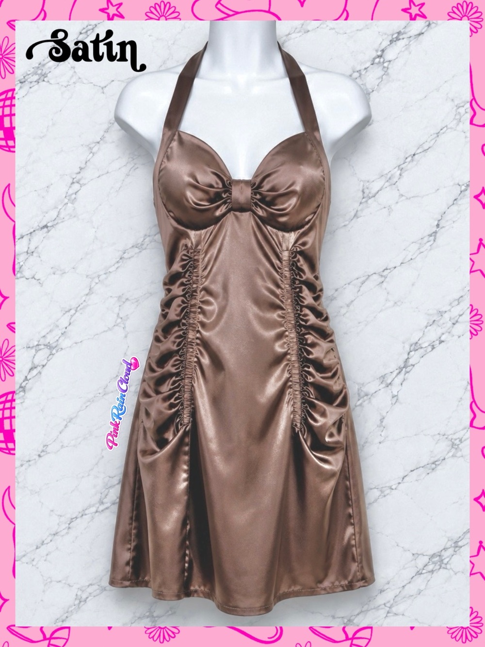 Ruby Rox Y2K Brown Satin Halter Mini Dress Women’s Small Ruched